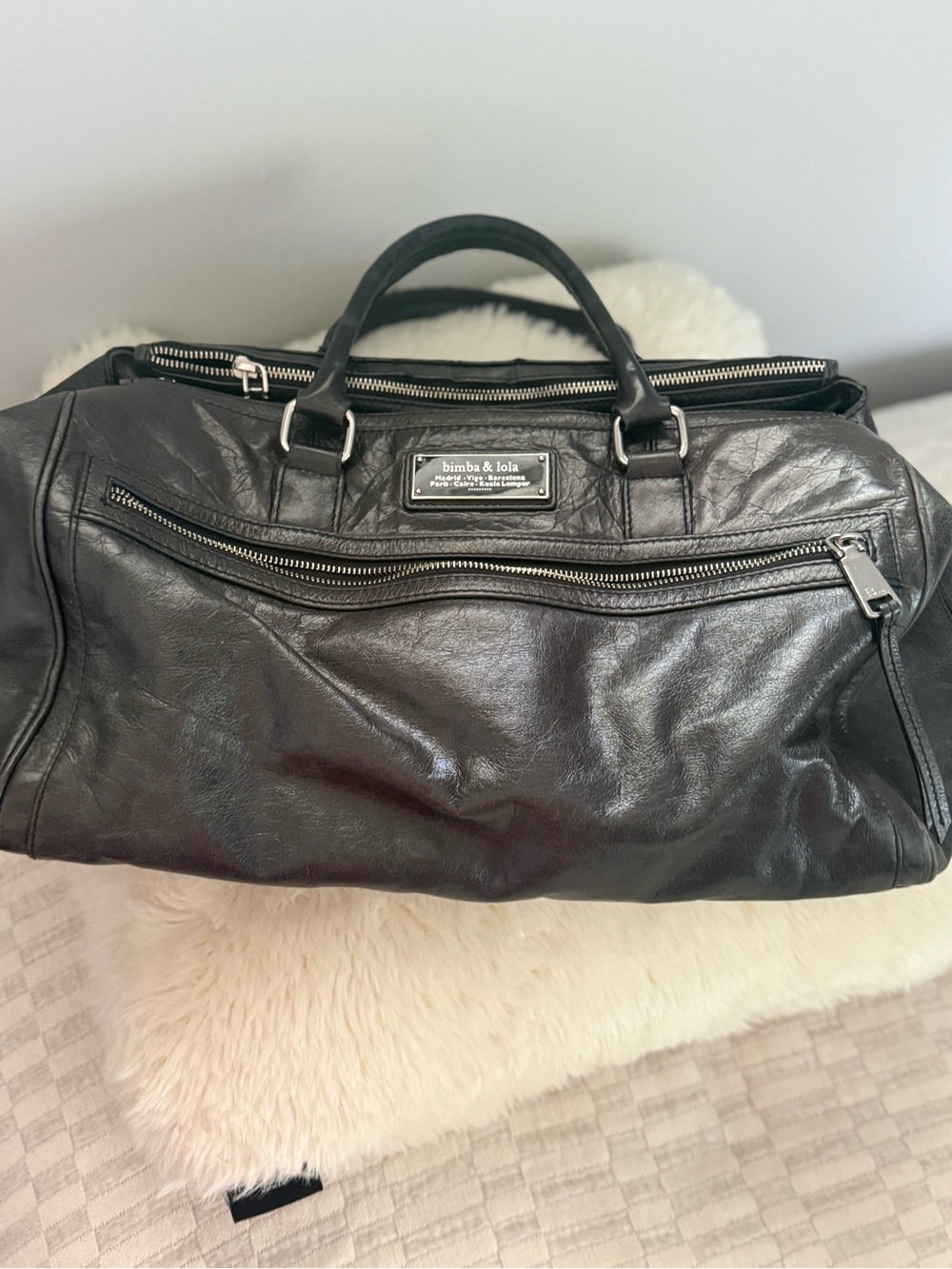 Bimba Y  Lola Black Leather Travel Duffel